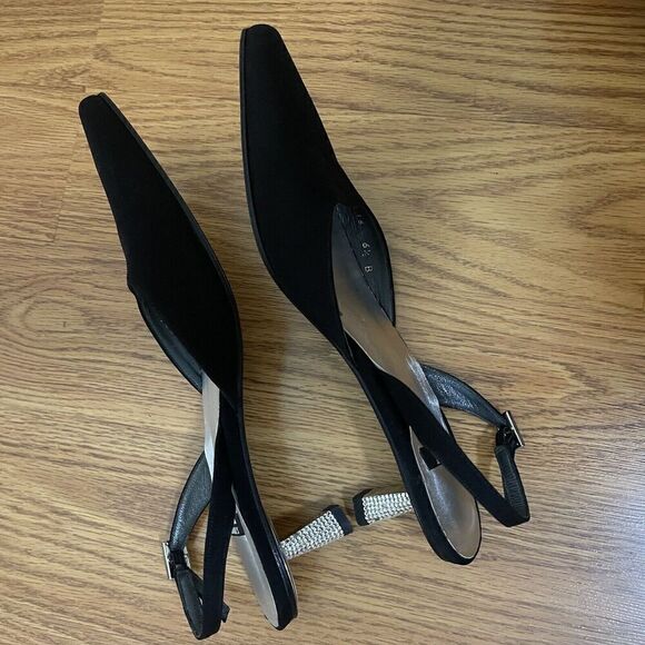 Stuart weitzman black rhinestone kitten slingback point heel evening wear US 6.5 - Picture 9 of 11